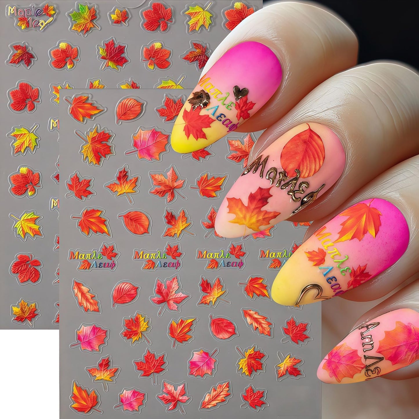 4 Sheets Fall Nail Art Stickers Maple Leaf Nail Decals 3D Self-Adhesive Autumn Leaves Design Stickers Thanksgiving Maple Leaves Nail Decals for Women Holiday DIY Manicure Decoration