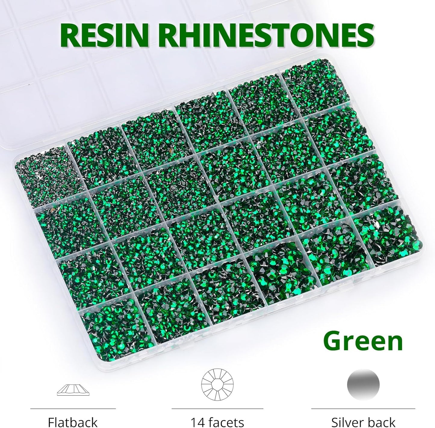 30000Pcs Resin Rhinestones for Crafting Bedazzling, Green Flatback Gems Crystal for Crafts Clothing Shoes Fabric Tumbler Cups, Flat Back Dark Emerald Green Jewels Bulk with b7000 Glue