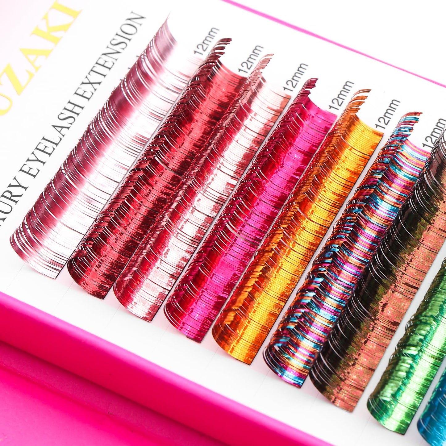 Glitter Spike Tinsel Eyelash Extensions 0.07 Colored Lashes Extension C Curl Lashes 12mm Lash Extensions Soft False Eyelashes Volume Lashes 12 Rows Professional Use(Glitter,0.07-C,12mm)