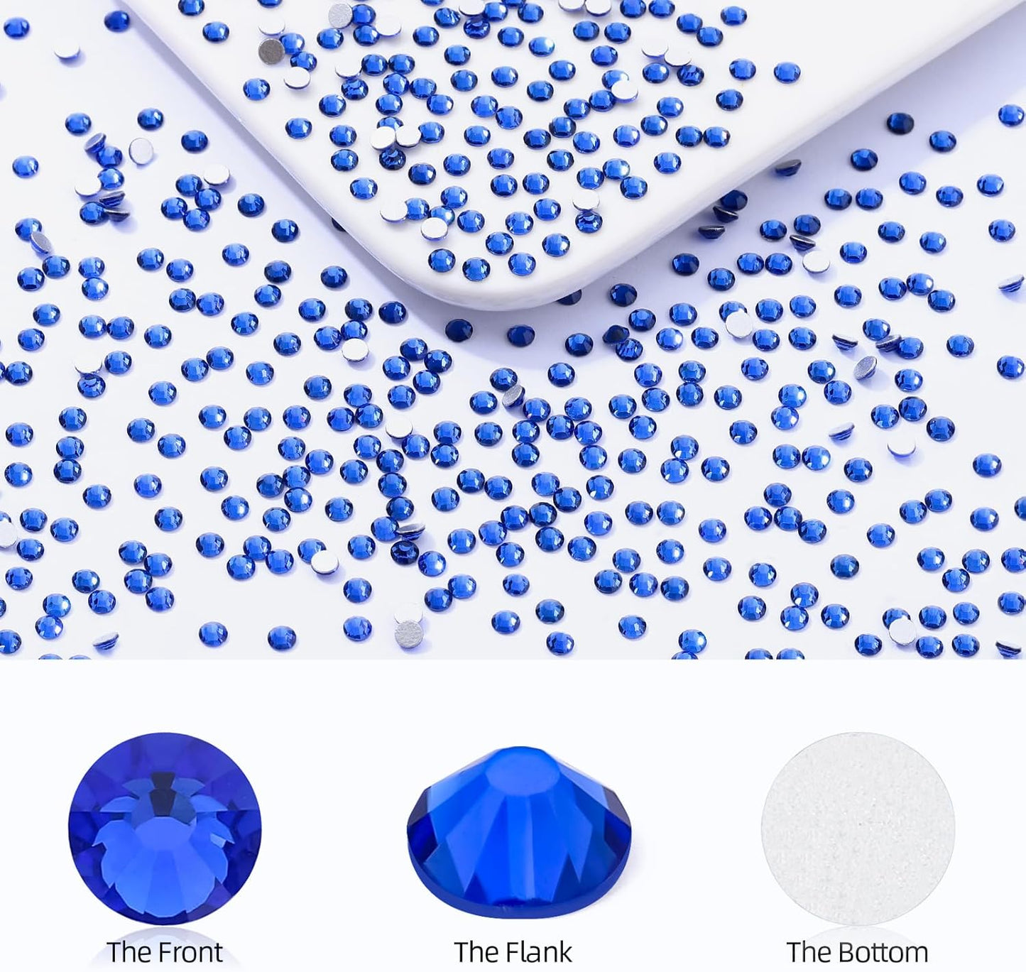 Sapphire Flatback Rhinestones, Glass Rhinestones for Nail Art and Craft, Glue Fix, Loose Crystal Gemstones(Blue, SS10, 1440pcs, 2.7-2.8mm)