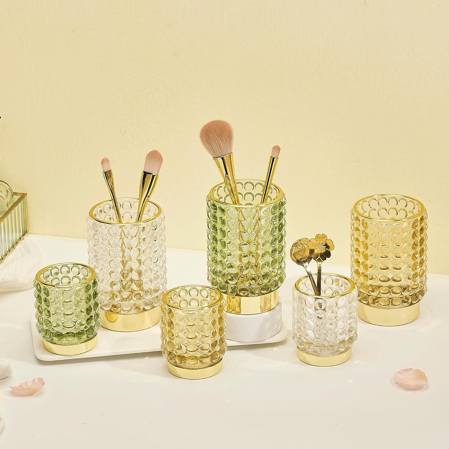 Makeup Brush Holder Organizer,Toothbrush Holders,Desk Pen Pencil Holder,Multifunctional Vintage Glass Brush Cup(A38-3-US/Gold/L)