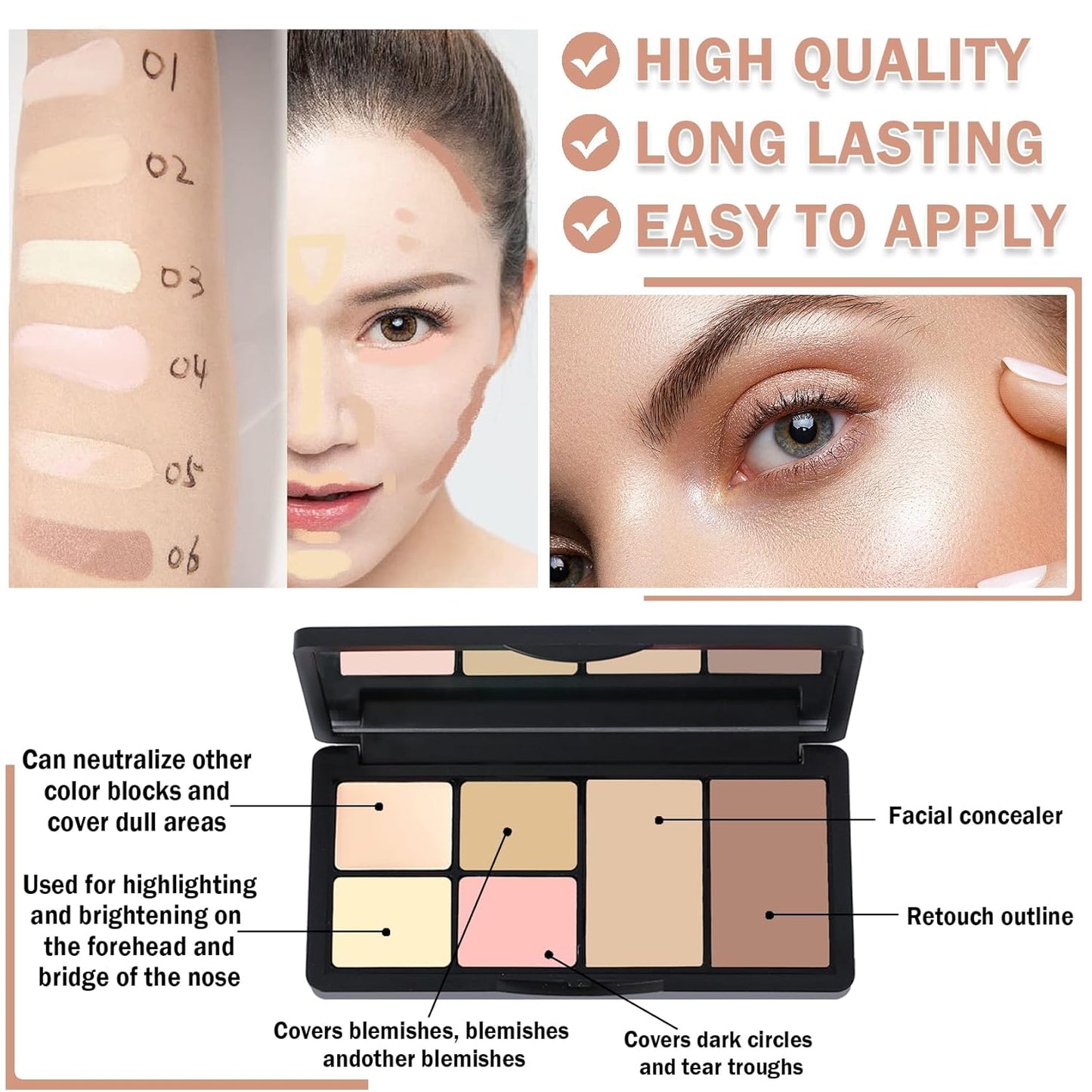 Cream Concealer Contour Makeup Palette Cream Foundation Palette for Dark Circles Professional Concealer Full Coverage Face Highlighter Contour Makeup Palette with Brush - 02 Concealer