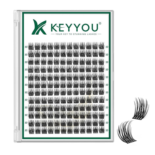 Lash Clusters 144pcs Individual Lashes D Curl 10mm Eyelash Clusters KEYYOU Air Touch Cluster Lashes Super Lightweight Soft Wispy Comfortable DIY at Home(Air03-D-10mm)