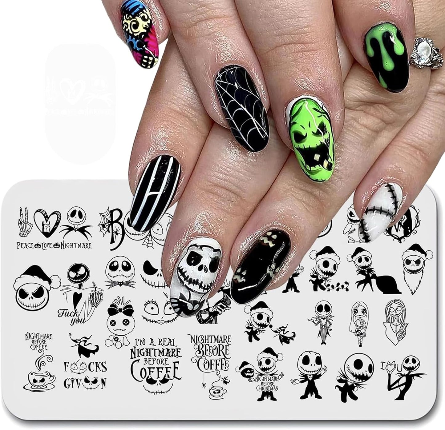 Christmas Nail Stamping Plate Nightmare Christmas Nails Stamping Kit Templates The Day of Dead Ghost Holiday Nail Stamping Plate Christmas Hat Nail Stamper Kit for Women Girls DIY Salon