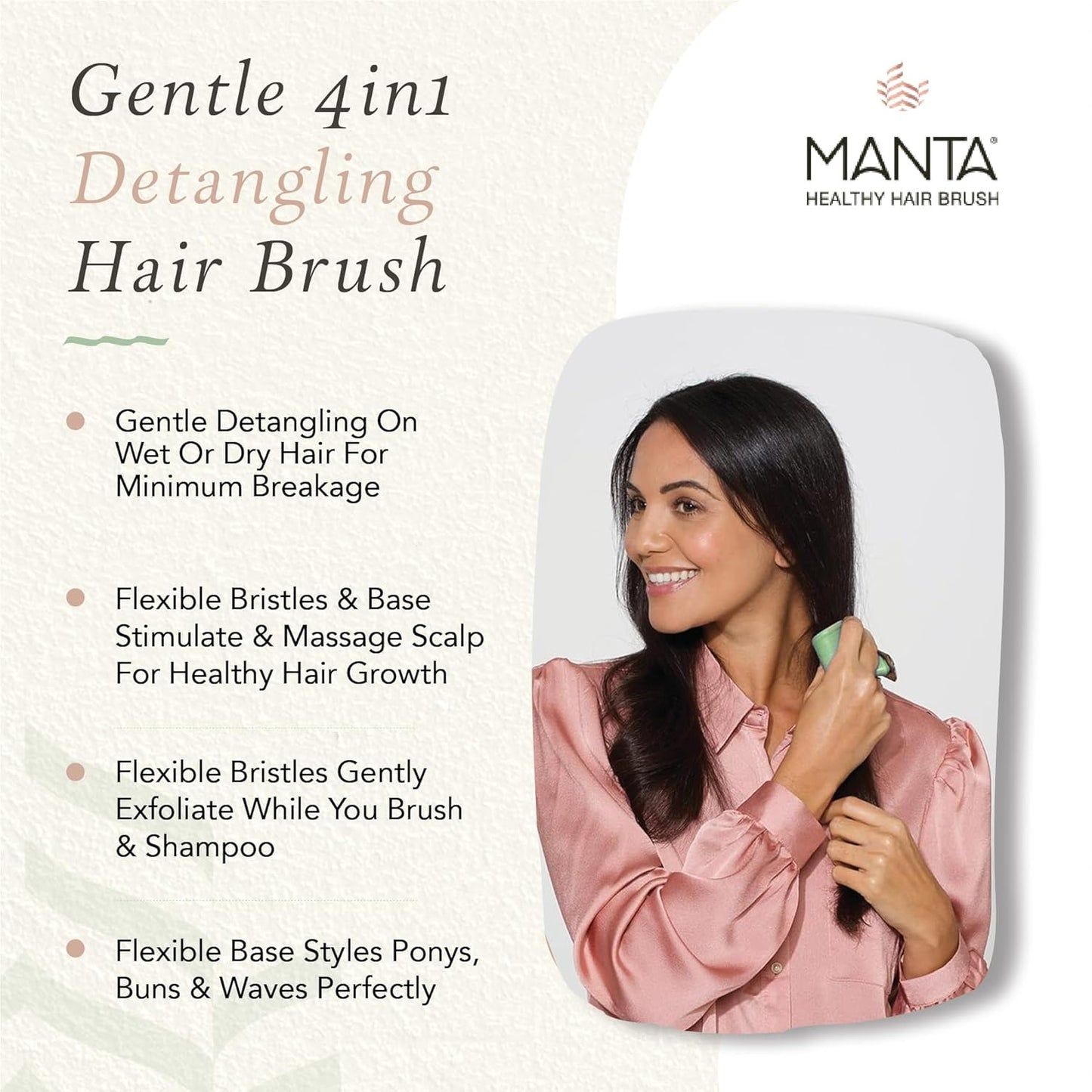 Manta Original Anti-Breakage Hairbrush – Gentle Detangling Brush for Wet & Dry Hair, Flexible Hairbrush for All Types, Healthy Hair Care for Women & Men, White
