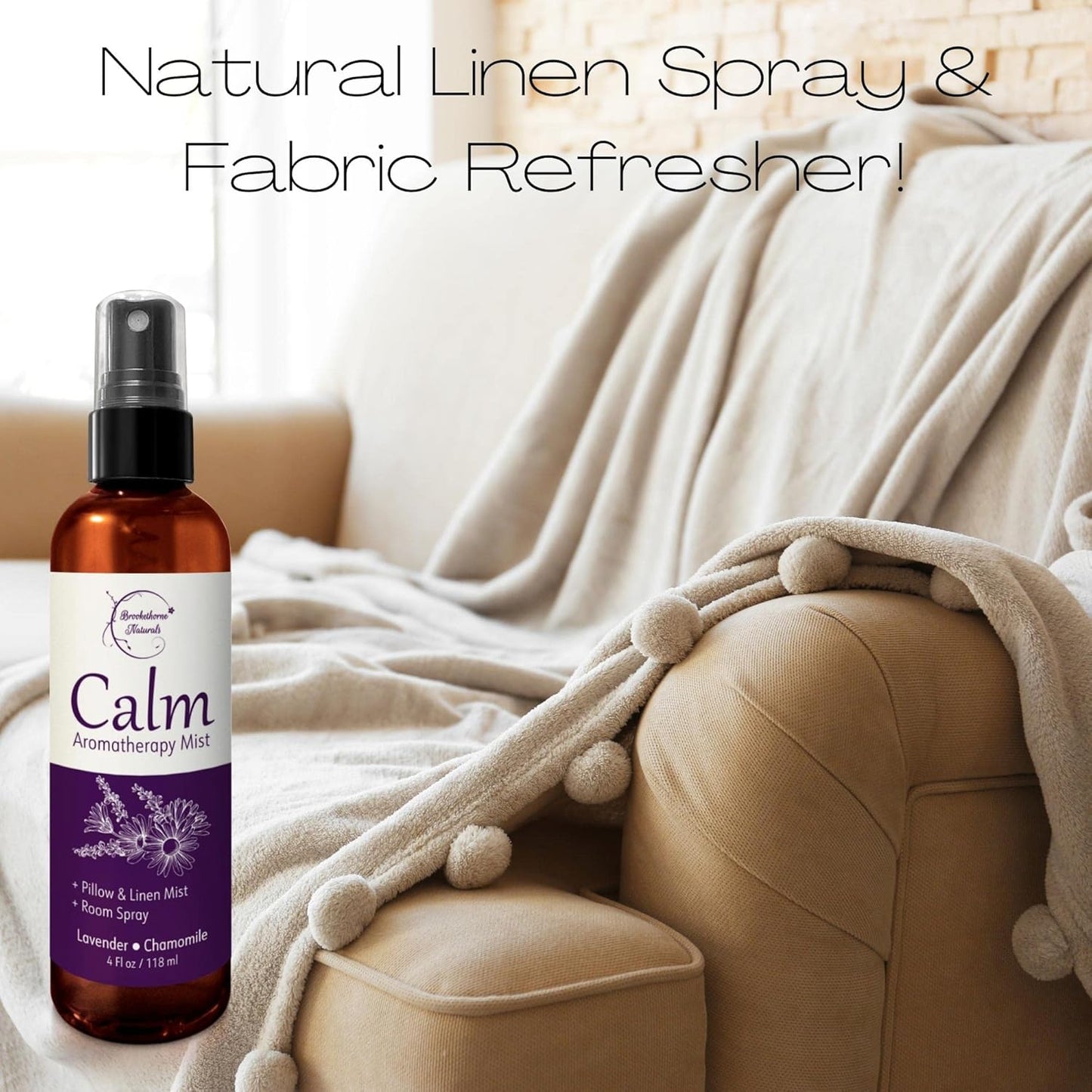 Calm Aromatherapy Mist with Lavender & Chamomile Essential Oil. Natural Sleep & Pillow Spray, Room & Linen Mist. Lavender Spray Air Freshener for Relaxation & Sleep - Brookethorne Naturals