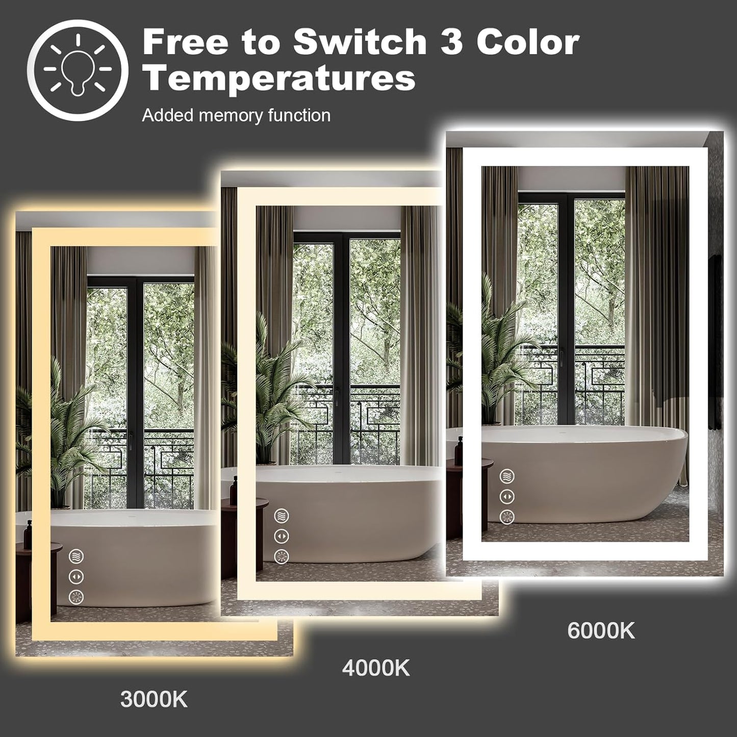 Amorho LED Bathroom Mirror 68"x 36" with Front and Backlight, Stepless Dimmable Vanity Mirrors with Anti-Fog, Shatter-Proof, Memory, 3 Colors, Large Lighted Mirrors for Wall