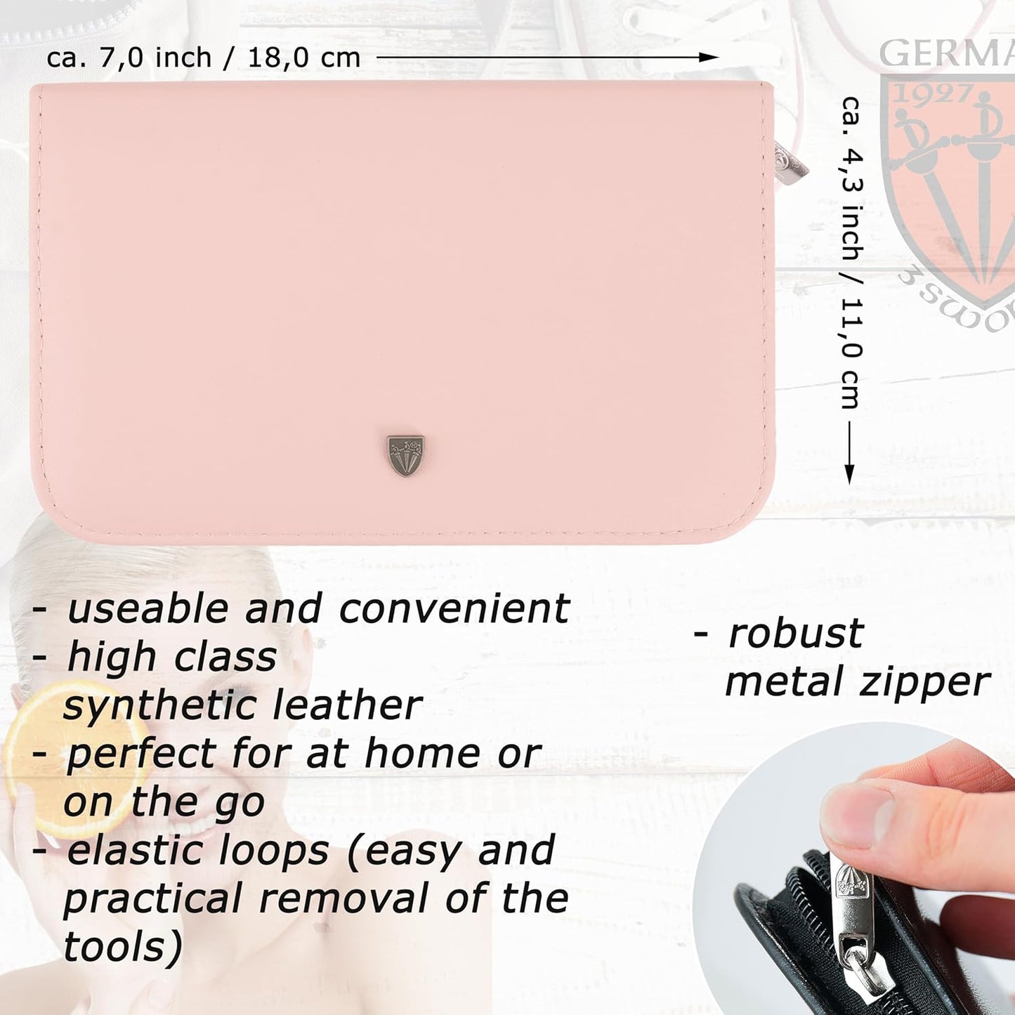 3 Swords Germany - brand quality 10 piece manicure pedicure grooming kit set for nail care scissors clipper pink synthetic leather case - Made by 3 Swords