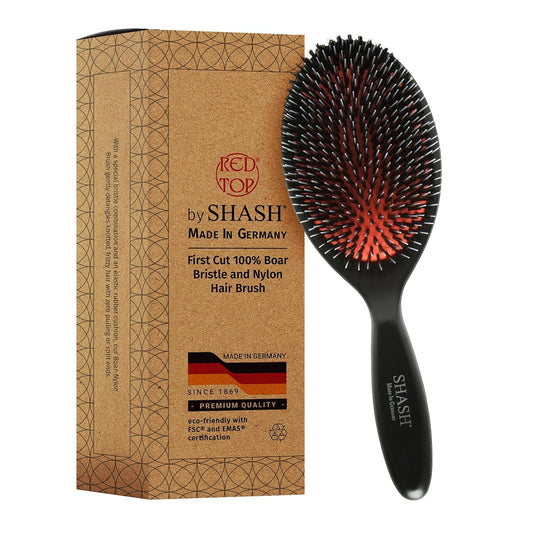 Since 1869 Hand Made In Germany - Nylon and 100% First Cut Boar Bristle Brush Suitable For Normal to Thick Hair - Gently Detangles, No Pulling or Split Ends - Softens Improves Texture, (Large)