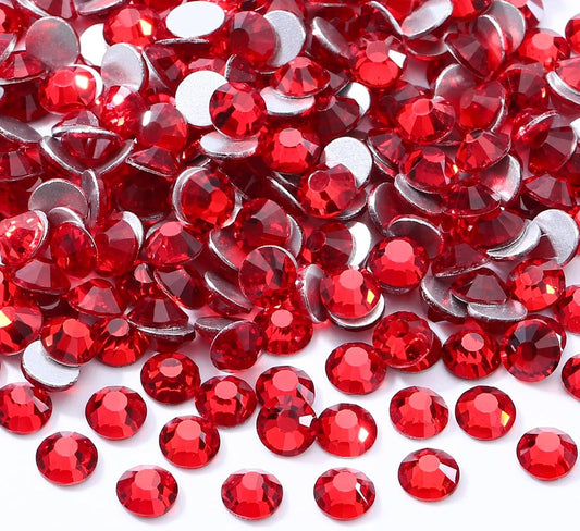 Red Flatback Rhinestones, Glass Rhinestones for Nail Art and Craft, Glue Fix, Loose Crystal Gemstones(Red, SS16, 2880pcs, 3.8-4.0mm)