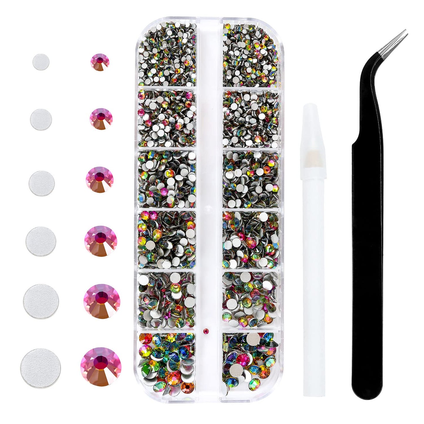4240Pcs Flatback Rainbow Rhinestones Glass Crystal Gems for Nail Art Face Makeup Sparkly Round with Tweezers and Picking Pen (SS6~SS20 Set)
