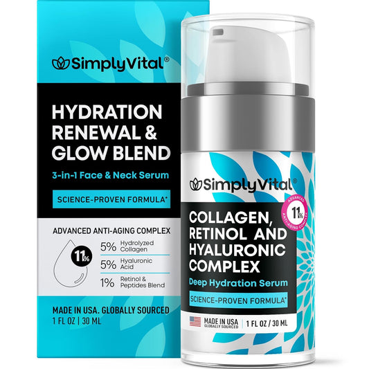 SimplyVital Collagen, Peptide & Retinol Moisturizer for Face, Neck & Décolleté – Lightweight Hydration for Daily Care – Made in USA – Hyaluronic Acid Cream – 1 fl.oz