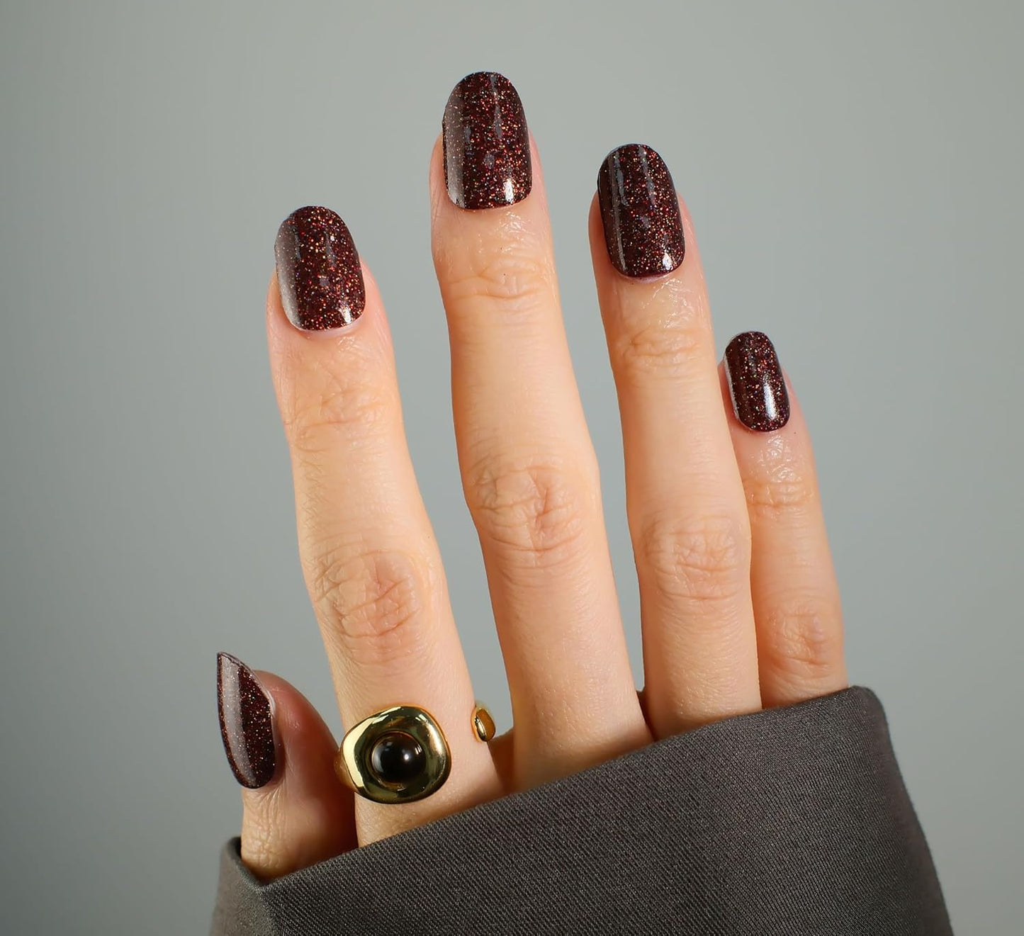 Nail Polish Strips, 32PCS Salon Quality Wraps, Long Lasting Gel Nail Stickers for Women Easy Apply& Remove (Chocolate Brown Glitter)