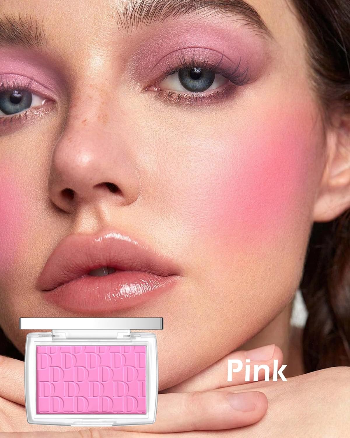 Pink Powder Blush Palette, Matte Powder Makeup Blush for Cheeks, Natural Glow Face Blush Contour Palette, Lightweight, Smooth, High Impact Buildable Color, Long-lasting All-Day Face Enhancing -#Pink