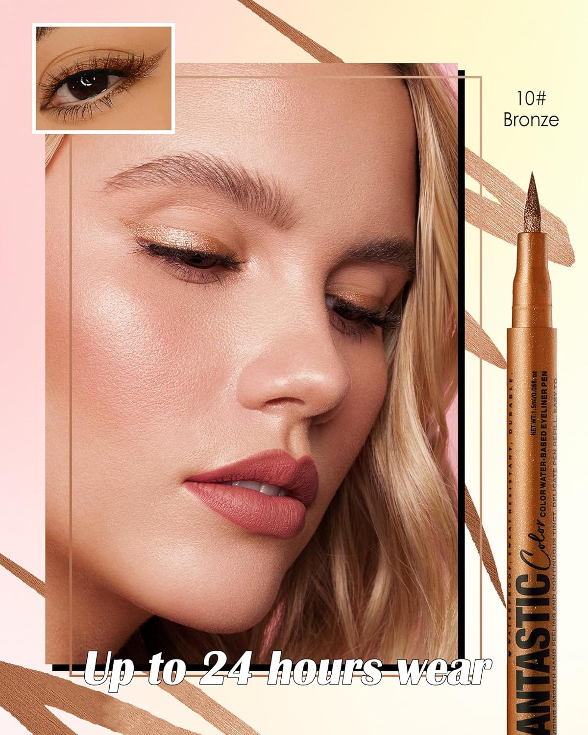 Bronze Matte Liquid Eyeliner Pencil, Colorful High Pigmented Waterline Eye liner Waterproof Pen, Bright Colored Smudgeproof Long Lasting Eyeliner Pen Christmas Party Festival Makeup Gift for Women-10