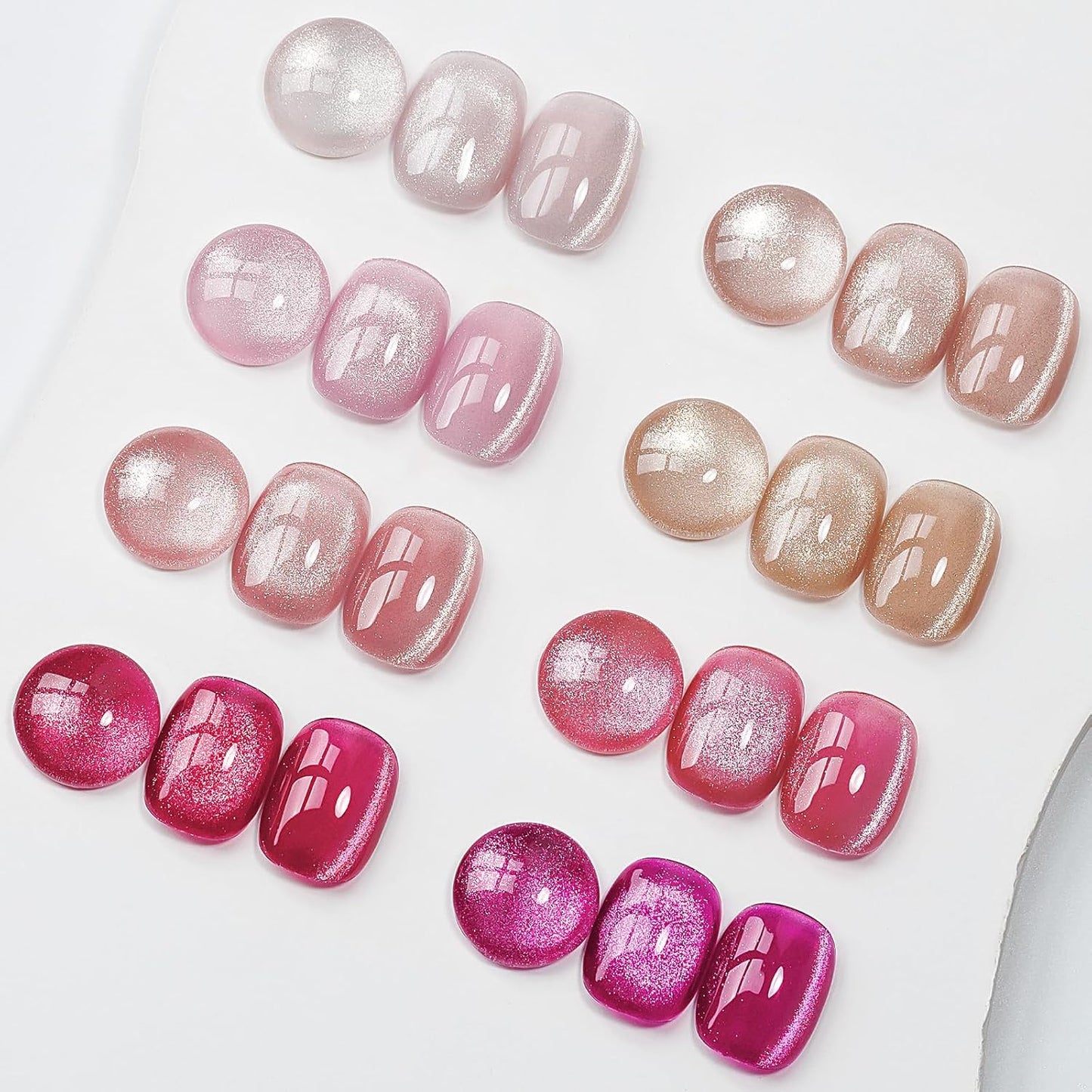 MIZHSE Cat Eye Gel Nail Polish, Neon Pink Magnetic Gel Polish Set with Magnet Stick, Crystal Smoothie Nude Hot Pink Cateye Effect Soak Off Nail Art Gift for Ladies