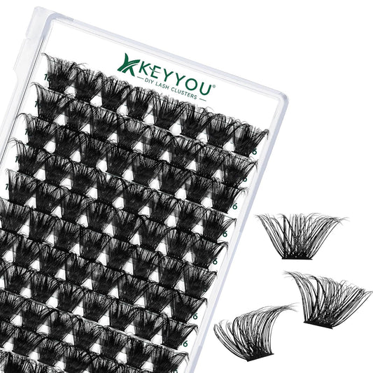Lash Clusters 96pcs Individual Lashes D Curl 16mm Eyelash Clusters KEYYOU Volume Wispy Lash Extension Soft&Comfortable Easy DIY at Home(Y24,D-16mm)
