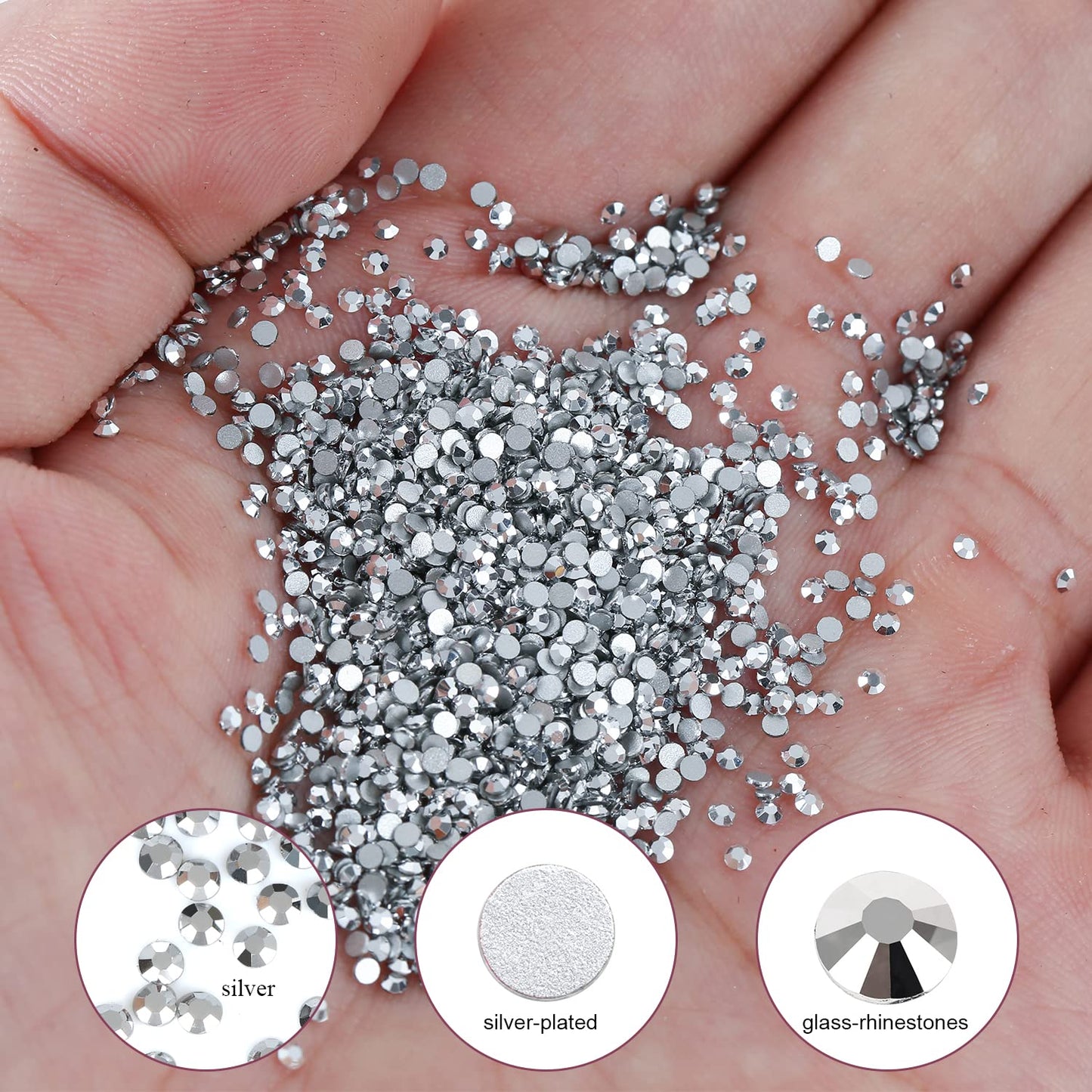 3000Pcs Silver Crystal Rhinestones,Glass Flatback Rhinestones Mini Gemstones for Nail Face Makeup Art Crafts Clothes Decoration -(SS4,1.6mm,Silver)