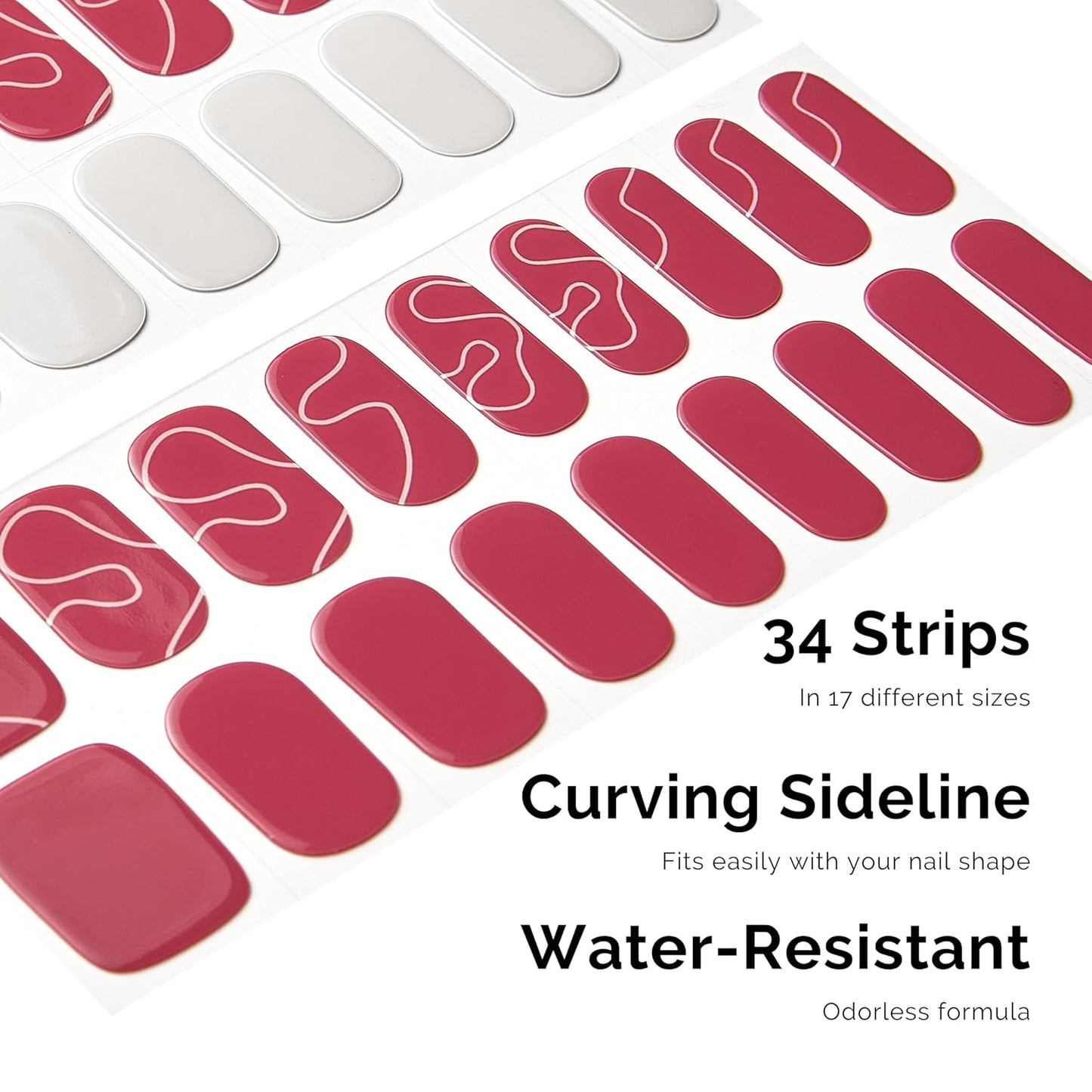 Nailog Semi Cured Gel Nail Strips 34 pcs | Buy 2 Get 1 UV Lamp | Long Lasting Nail Polish Sticker Wraps with Glossy Gel Finish (Red Dune)
