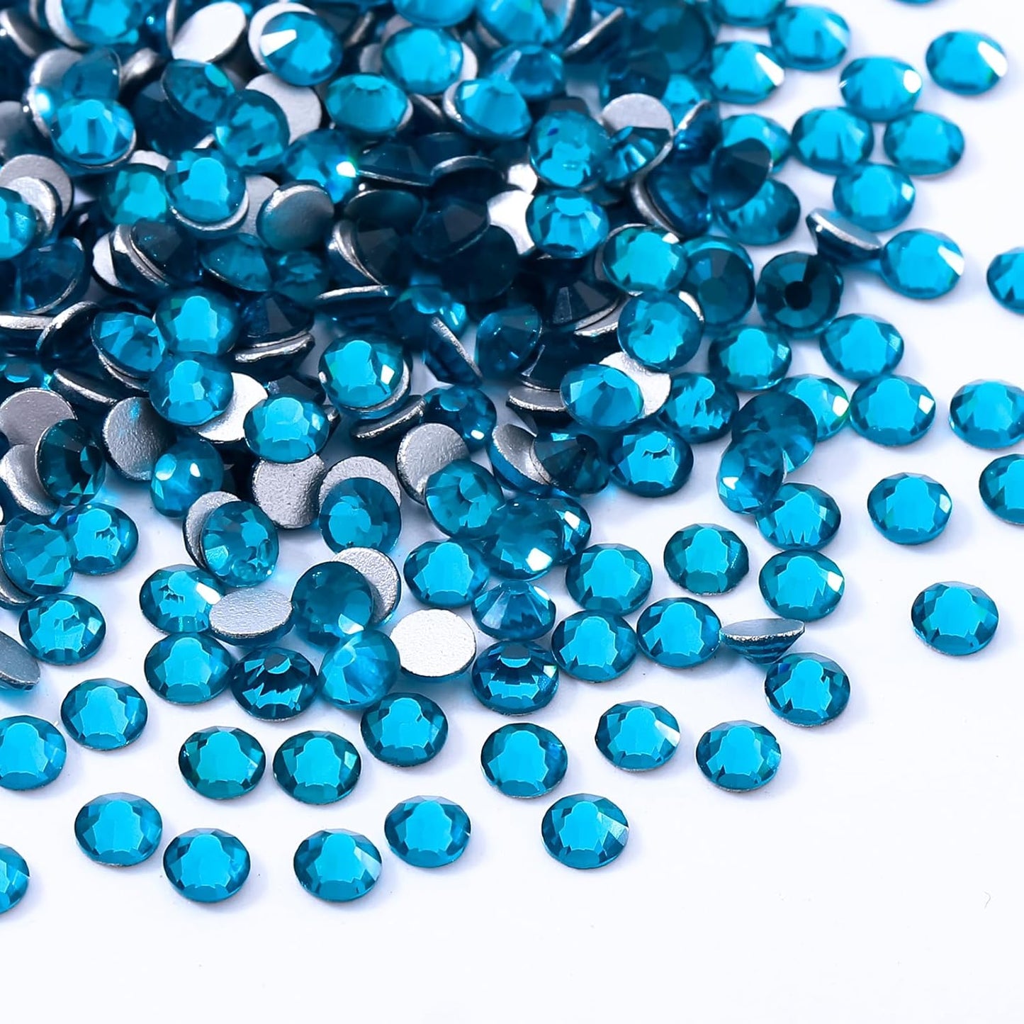 Malachite Blue Flatback Rhinestones, Glass Rhinestones for Nail Art and Craft, Glue Fix, Loose Crystal Gemstones(Malachite Blue, SS10, 1440pcs, 2.7-2.8mm)
