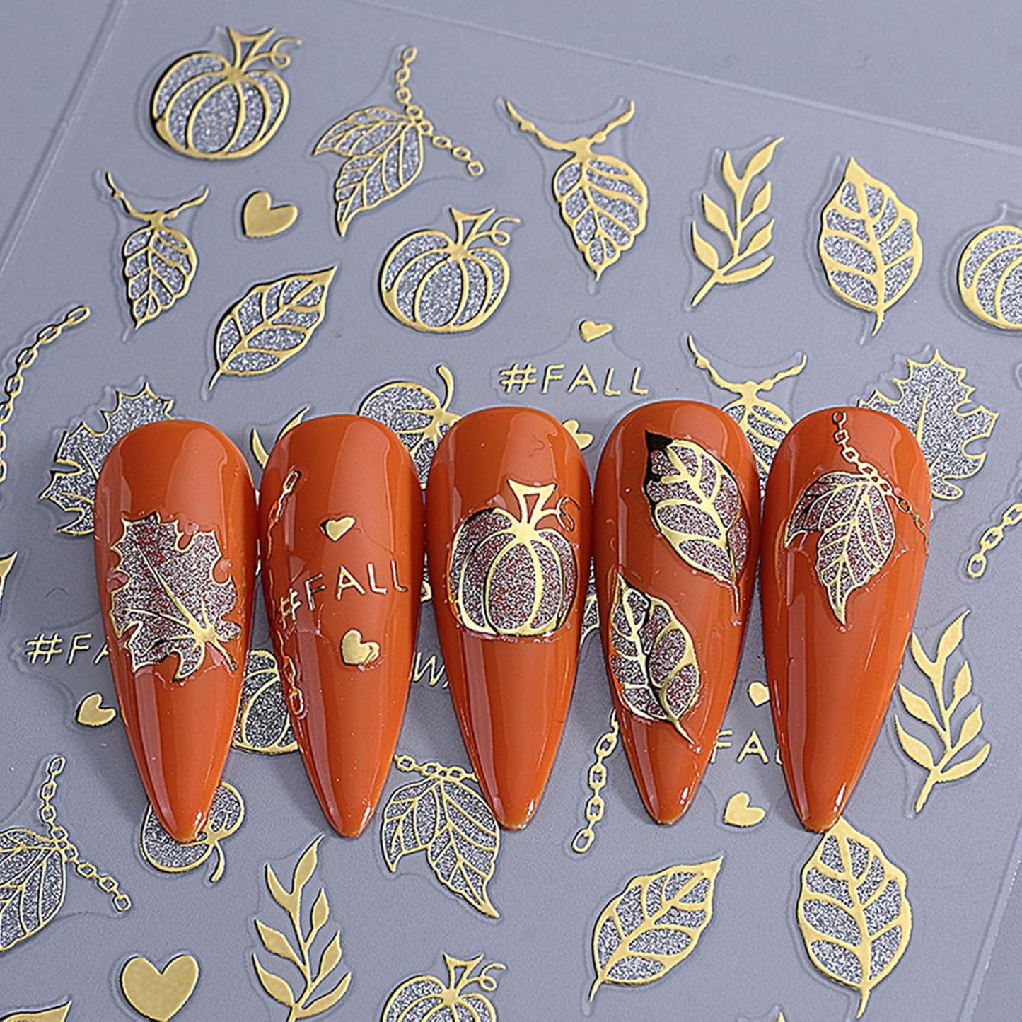 4 Sheets Halloween Nail Stickers Gold Silver Black Nail Art Stickers Pumpkin Maple Leaves Self Adhesive Nail Decals Spider Web Bat Ghost Leaves Design Nail Art Sticker Decoration for Women Girls