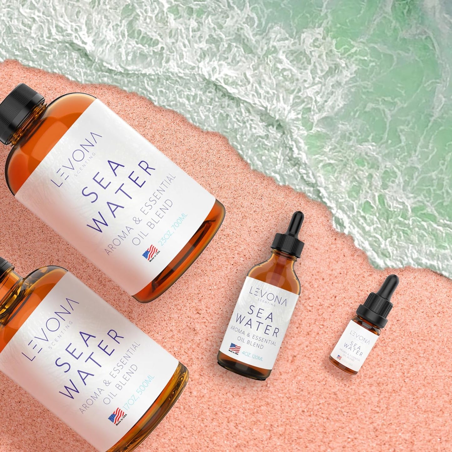 Levona Scent Essential Oils - Scents for Home, Hotel & Office Use - Perfect for Home Diffuser & Humidifiers - Aroma Fragrance Oil, Ideal for Massage, Relaxation, and Spa - Sea Water, 120ml