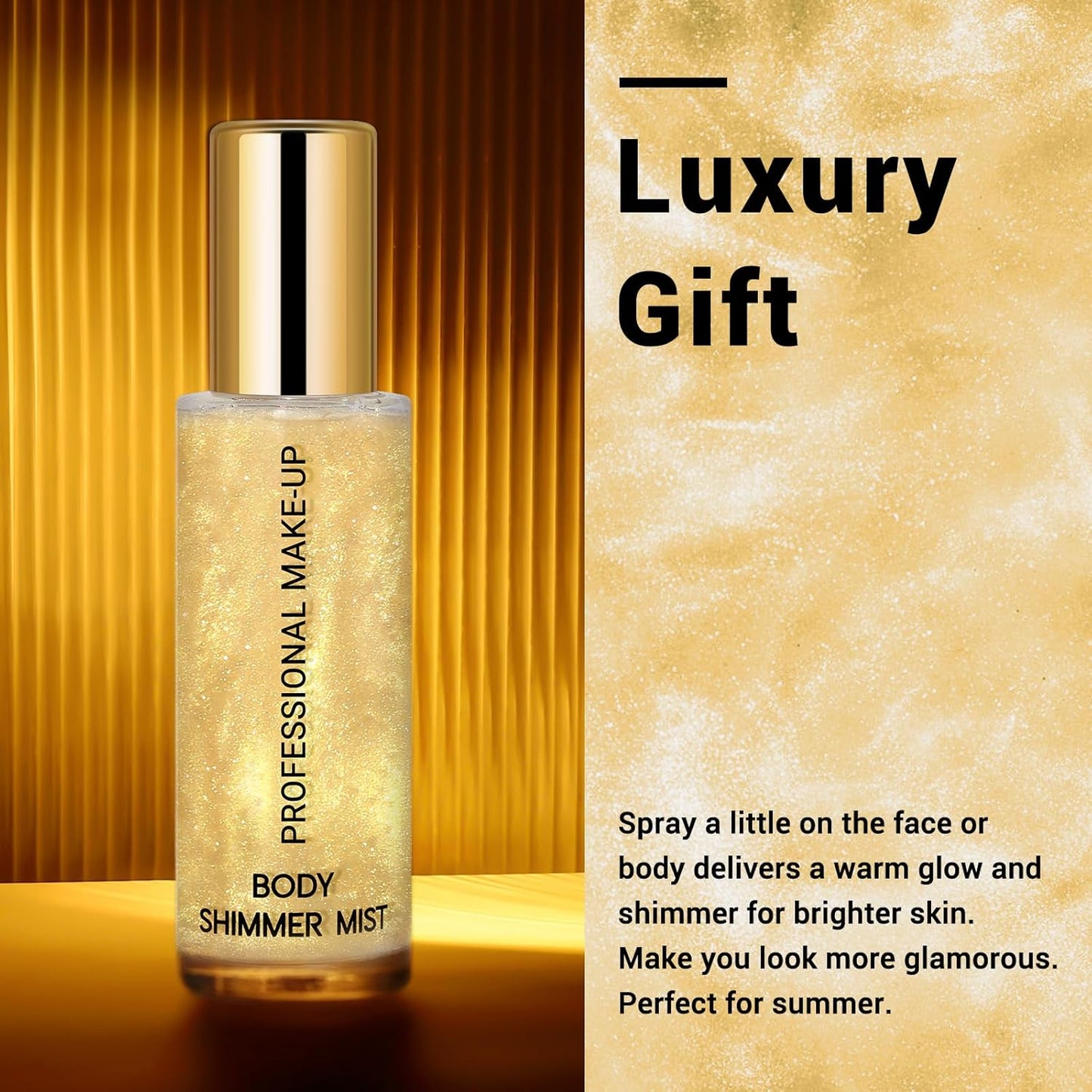 Face Liquid Highlighter Shimmer Body Spray for Hair and Skin, Luminizer Glow Spray for Face, Moisturizing Bronze Shimmer Illuminator (G, Standard)