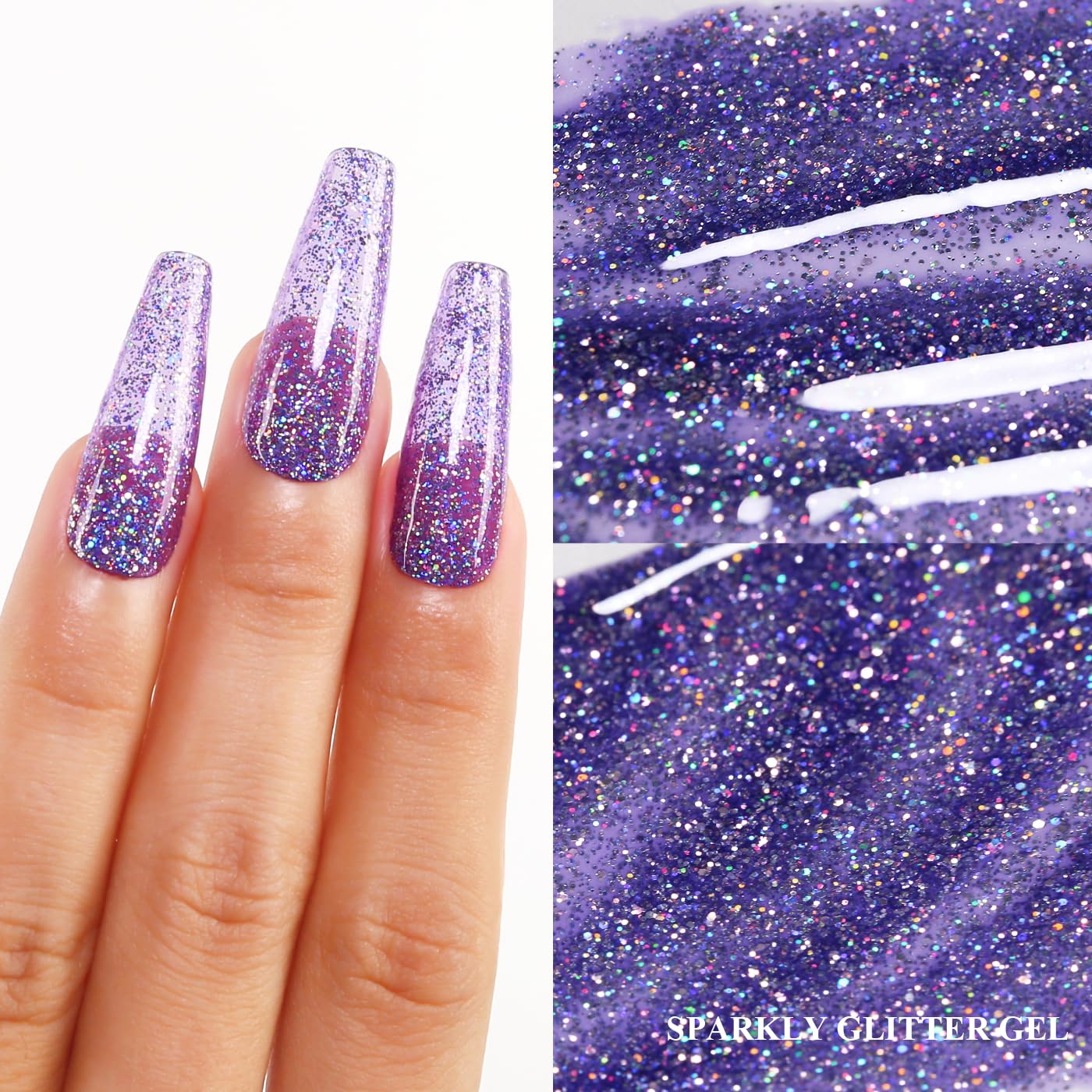 Imtiti Glitter Gel Nail Polish, Clear Purple Iridescent Glitter Gel Polish Diamond Shimmer Sparkle Soak Off UV LED Nail Gel Polish Autumn Winter Gel Polish Manicure Gel Nail Kit 10ML