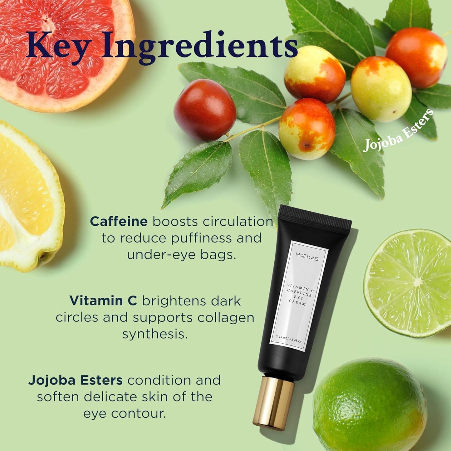 MATKAS Korean Vitamin C Caffeine Eye Cream for Dark Circles 0.5 Fl Oz - Dark Circles Under Eye Treatment, Eyes Cream Anti Aging for Puffy Eyes