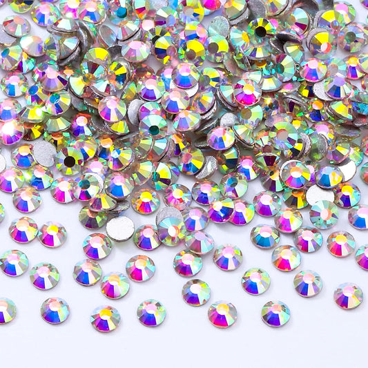 Crystal AB Flatback Rhinestones, Glass Rhinestones for Nail Art and Craft, Glue Fix, Loose Crystal Gemstones(Crystal AB, SS4, 2880pcs, 1.5-1.7mm)
