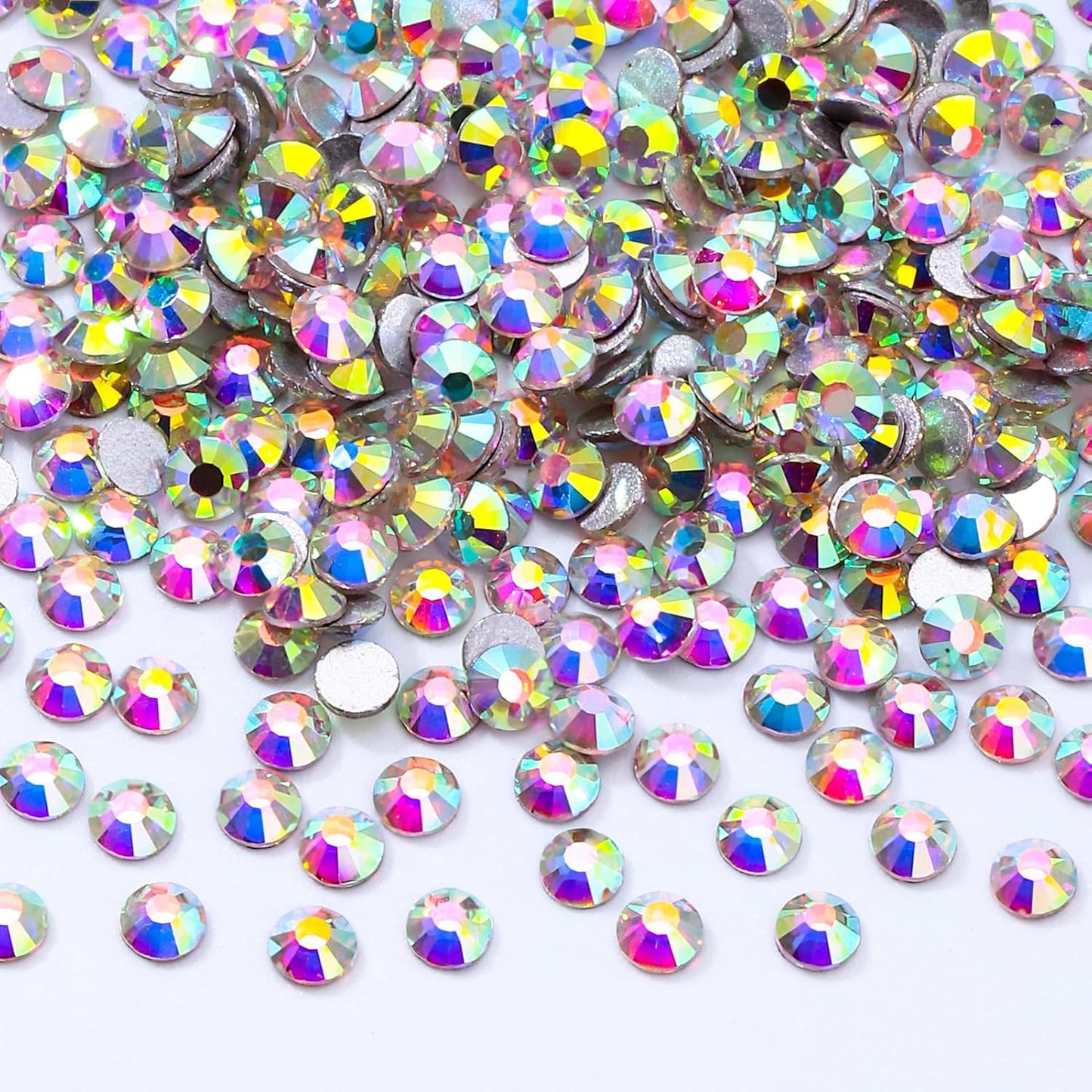 Crystal AB Flatback Rhinestones, Glass Rhinestones for Nail Art and Craft, Glue Fix, Loose Crystal Gemstones(Crystal AB, SS8, 2880pcs, 2.3-2.5mm)