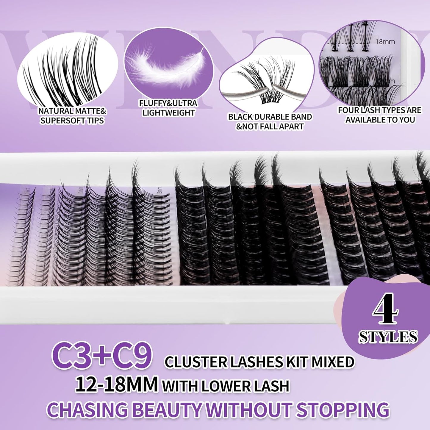 DIY Individual Lash Extensions Eyelashes Cluster Lashes 12-18 mixed D Curl Cluster Lash Nature Look Soft Wispy Cluster Eyelash Extensions（C3+C9-07-1218）