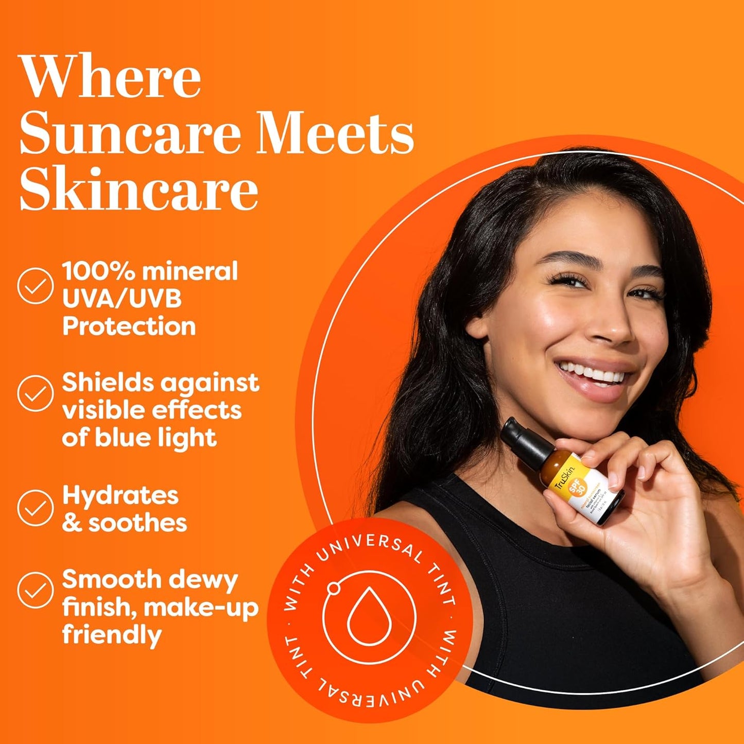 TruSkin Sunscreen Serum for Face – SPF 30 Universal Tinted Mineral Sunscreen Face Serum – Lightweight Transparent Finish – Zinc Oxide, Vitamin C, Hyaluronic Acid, Ceramides, All Skin Types, 1 fl oz