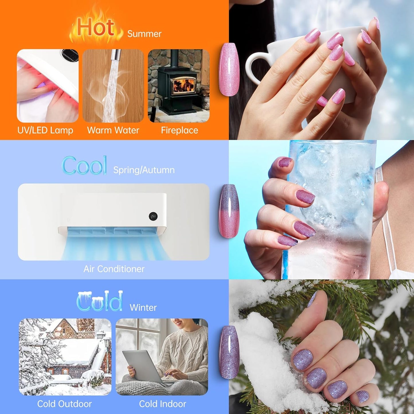 YTD Likomey Pearl Thread Color Changing Gel Nail Polish,15ml Red To Purple Shell Mermaid Drawing Pearlescent Glitter Mood Temperature Change Colors,Fall Winter Thermal Ombre Manicure UV Gel,WB425