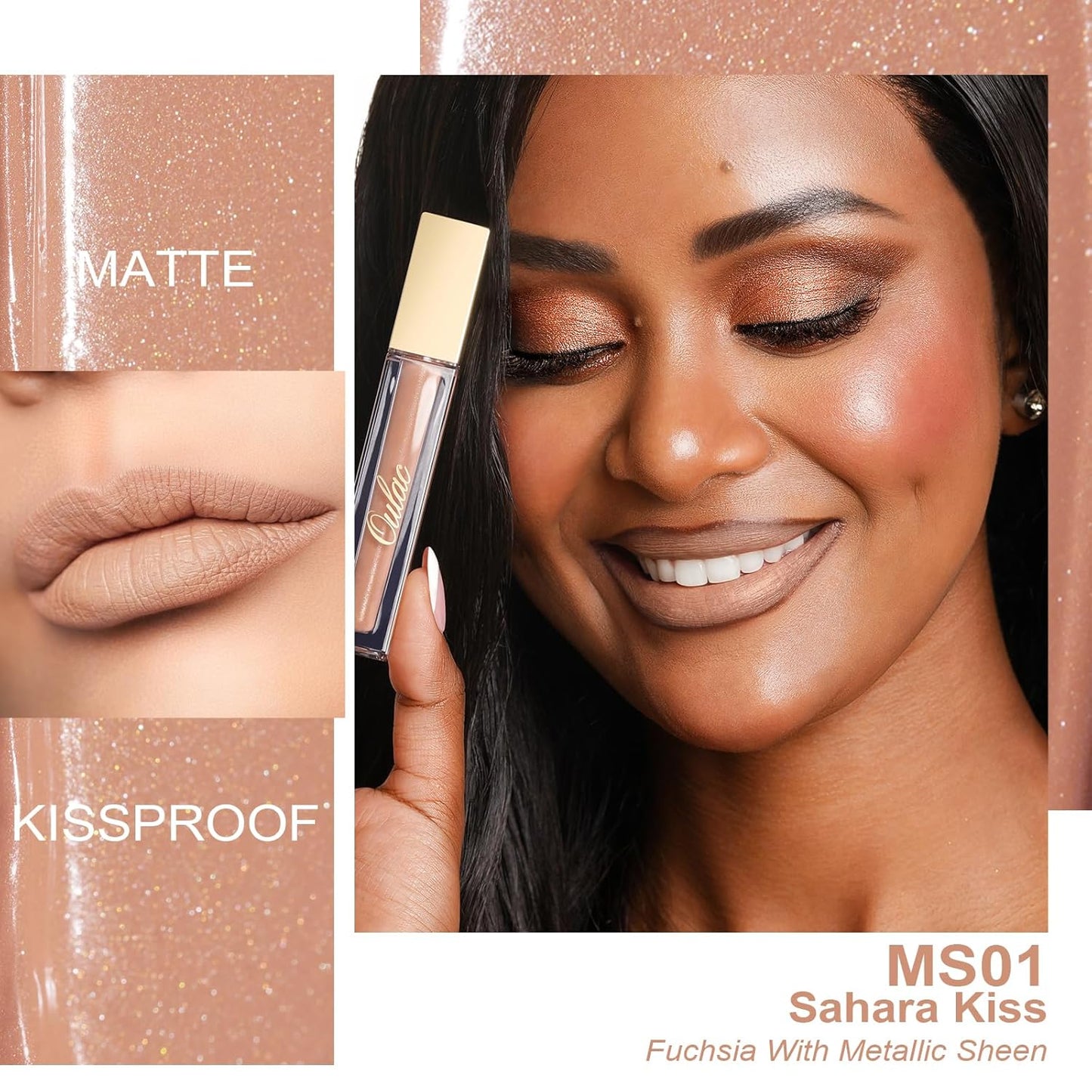 Oulac Matte Liquid Nude Lipstick for Women, Beige Brown High Impact Lip Color, Long Lasting Lipsticks, Waterproof, Creamy Formula Lip Stick with Vitamin E, Vegan & Cruelty-Free, 4.5ml (MS01)