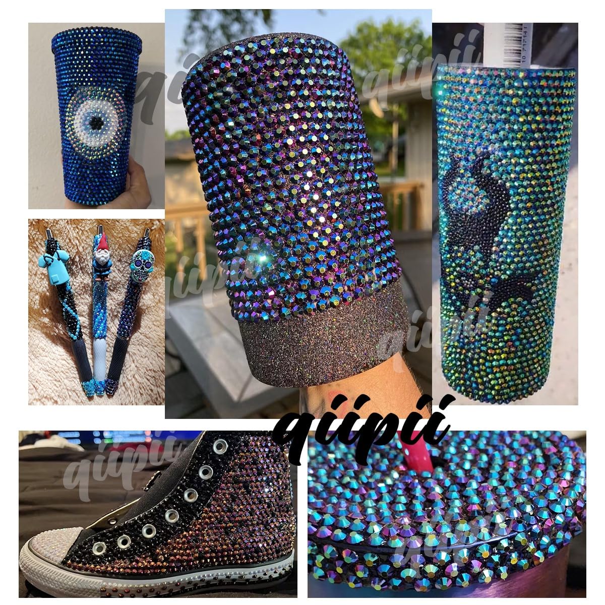 16000PCS 3mm 4mm 5mm Ink Blue Resin Rhinestones for Crafting Navy Blue Flatback Jelly Stones Bulk SS10 SS16 SS20 Diamonds Gems Charms Supplies for Nails Face Eyes Makeup Body Tumblers Crafts