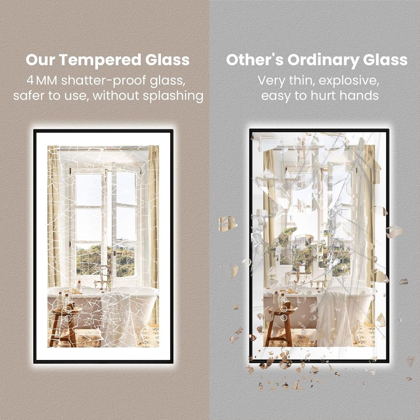 Amorho 30"x 36" LED Bathroom Mirror with Black Frame, Front Light and Backlit(Controlled Separately), Stepless Dimmable, Anti-Fog, Shatter-Proof, 3 Colors, Memory