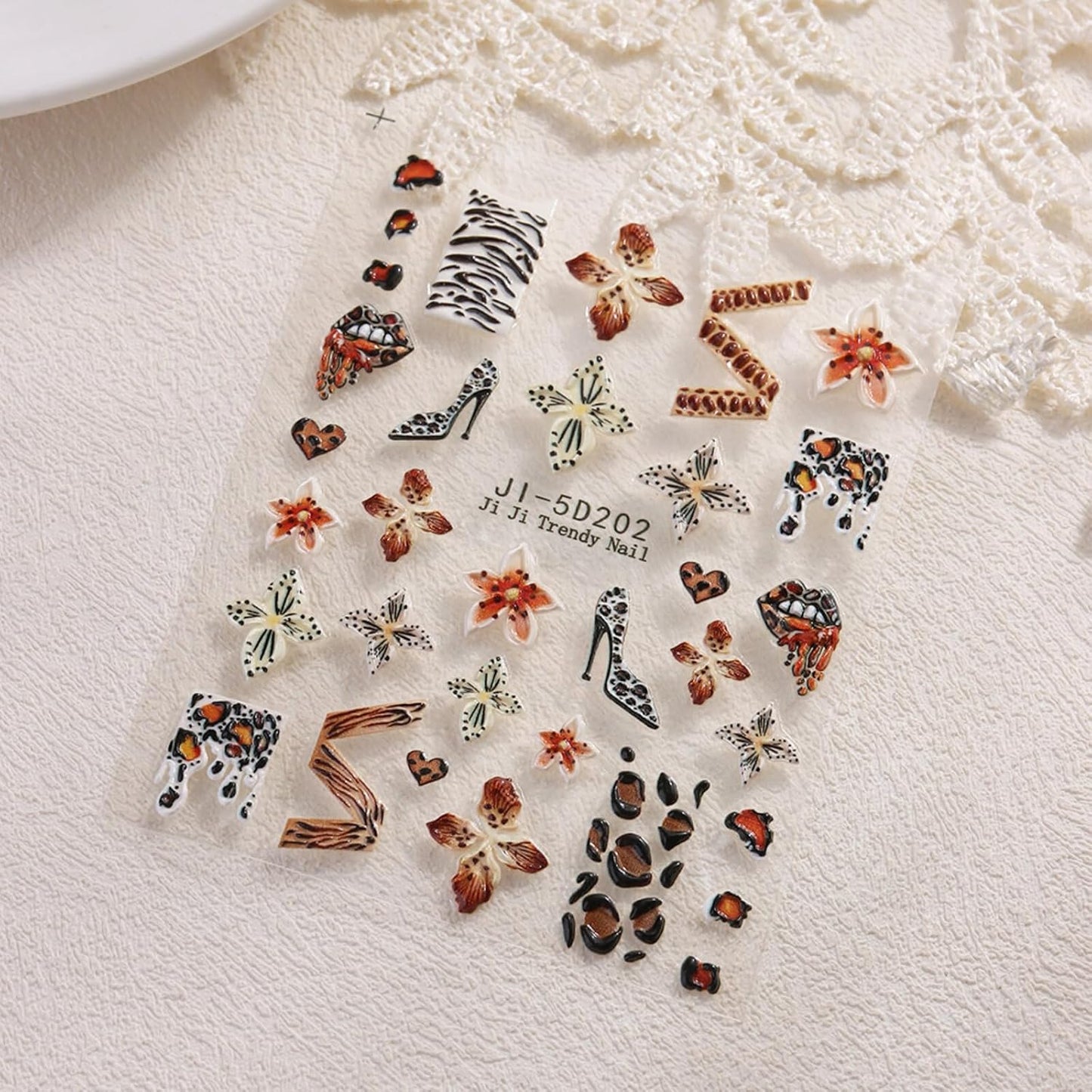 Fall Stickers para Uñas Nail Stickers Self-Adhesive Sticker para Uñas Leopard Print 3D Flower Floral Nail Stickers Art Design Accessories Hight Quality 2 Sheets