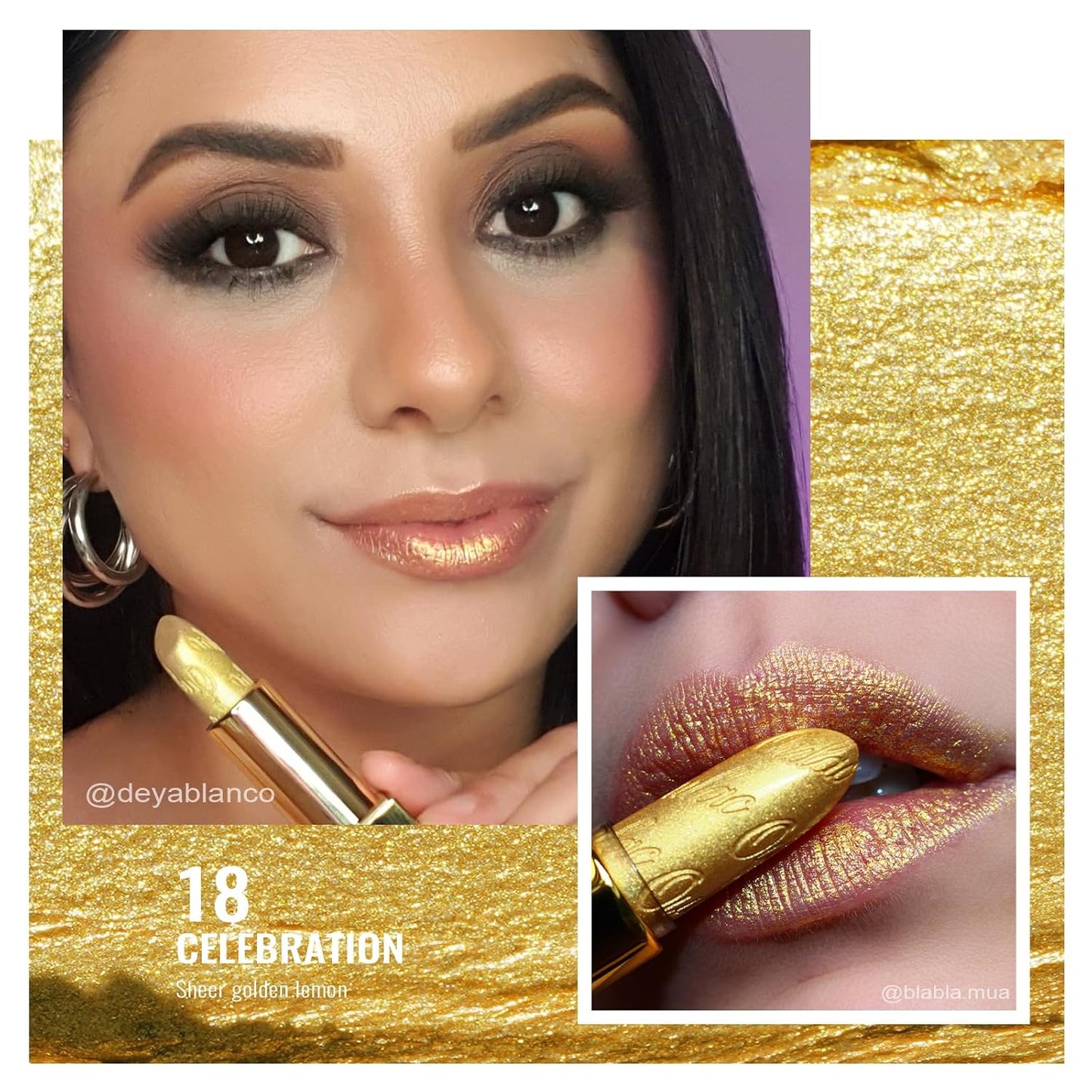 Oulac Glitter Gold Lipstick for Women with Metallic 3D Shine Lightweight Hydrating Formula, High Impact Lip Color, Vegan Beauty, Full Coverage Lip Makeup, Christmas Gifts for Women, Celebration(18)