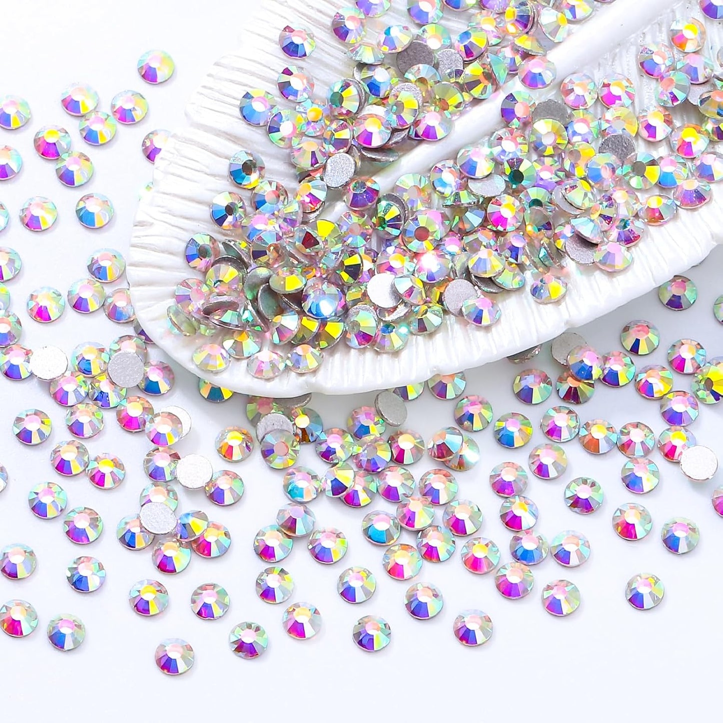 Crystal AB Flatback Rhinestones, Glass Rhinestones for Nail Art and Craft, Glue Fix, Loose Crystal Gemstones(Crystal AB, SS10, 1440pcs, 2.7-2.8mm)