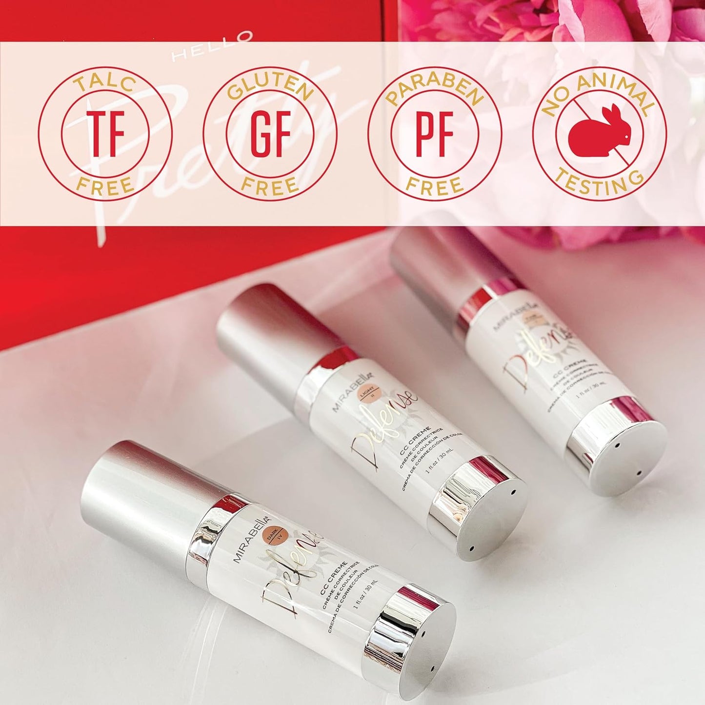 Mirabella Defense CC Creme Full Coverage Foundation with SPF 20, CC Cream Foundation with Sunscreen & Hyaluronic Acid, Oil Control with Salicylic Acid - Medium