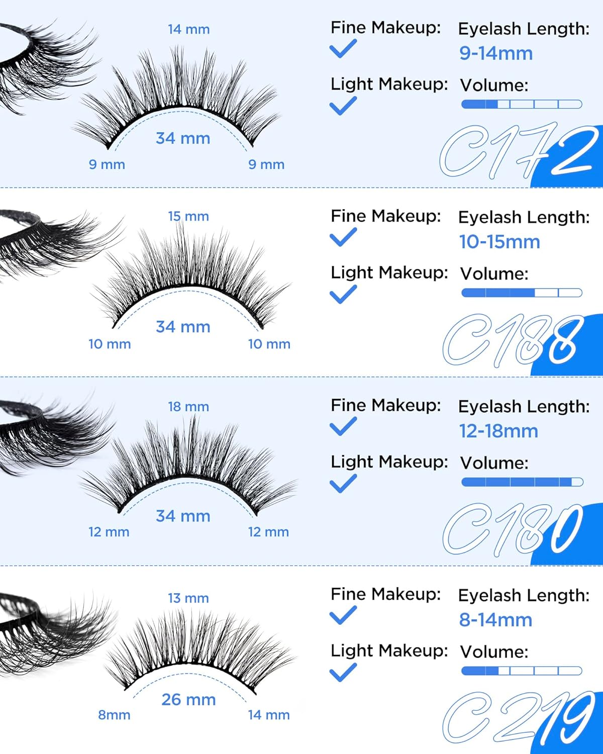 BEYELIAN False Eyelashes Natural Look 20 Pairs Strip Lashes, Wispy Lash Pack Soft 3D Volume Faux Mink Lashes That Look Like Extensions C-MIX-3