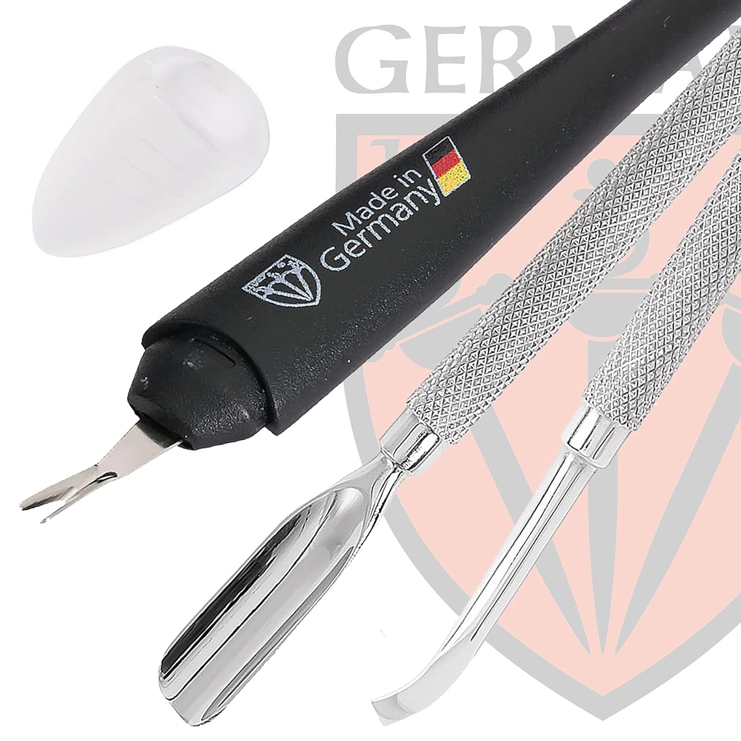 3 Swords Germany - Brand Quality Cuticle Knife Trimmer Remover Cutter (1pc.) and Cuticle Pusher Scratcher (1 pc.) Made in Germany