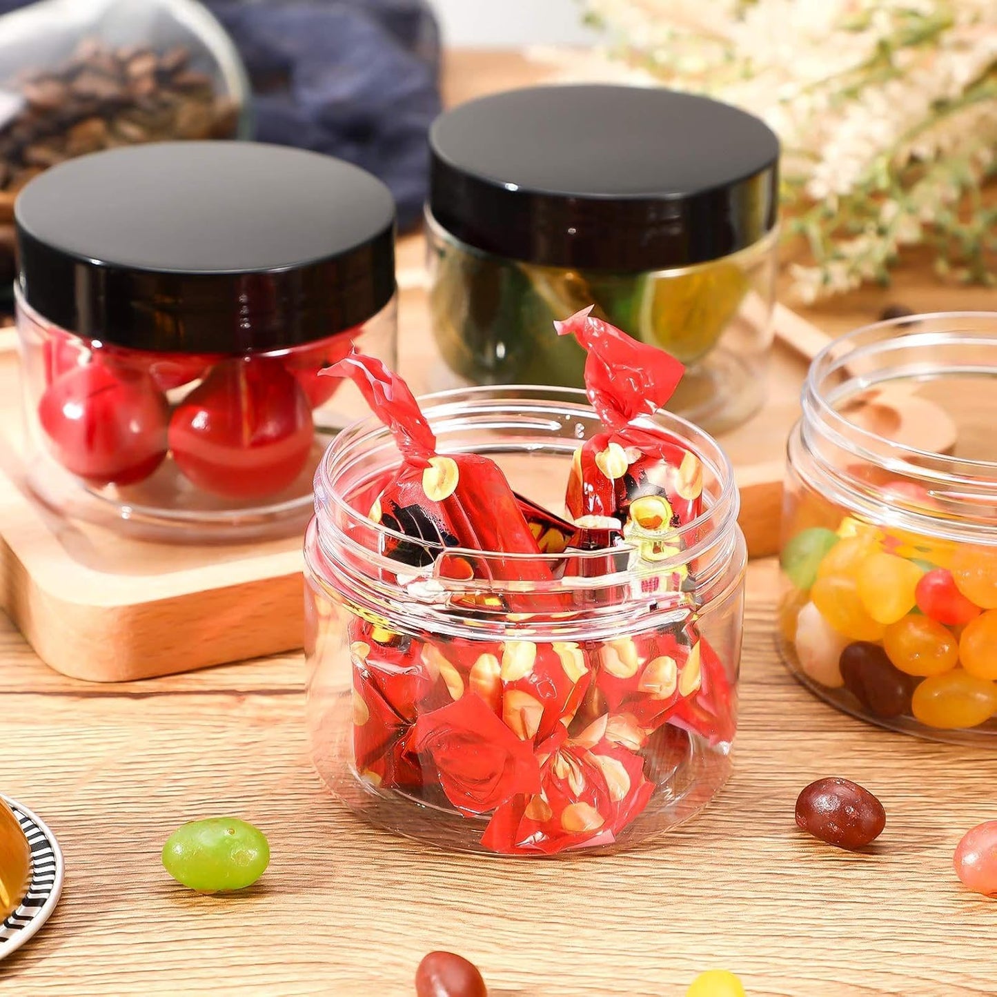 Patelai 4 Pieces Round Wide-mouth Leak Proof Plastic Container Jars with Lids for Travel Storage Makeup Beauty Products Face Creams Oils Salves Ointments DIY Making(6 Ounce,Black)