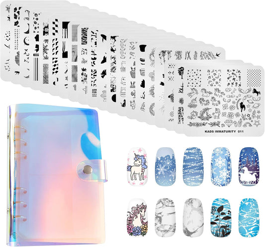 KADS 21pcs Nail Stamp Plates set 20 plates Christmas Snowflakes Cute Animals+ 1 Laser Symphony storage bag Christmas Nails Art Stamping Plate Set Gift Butterfly Nature Leaves Image Design(Christmas 3)