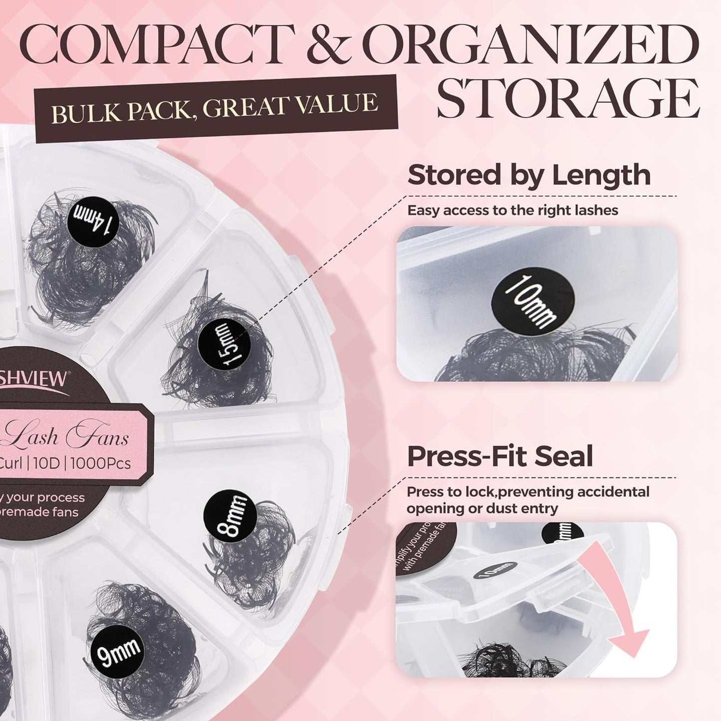 LASHVIEW 600 Premade Volume Eyelash Extensions Mixed Tray Fans D Curl Pointed Handmade Loose Fans Thin Base (10D-0.05D,8-15mm)