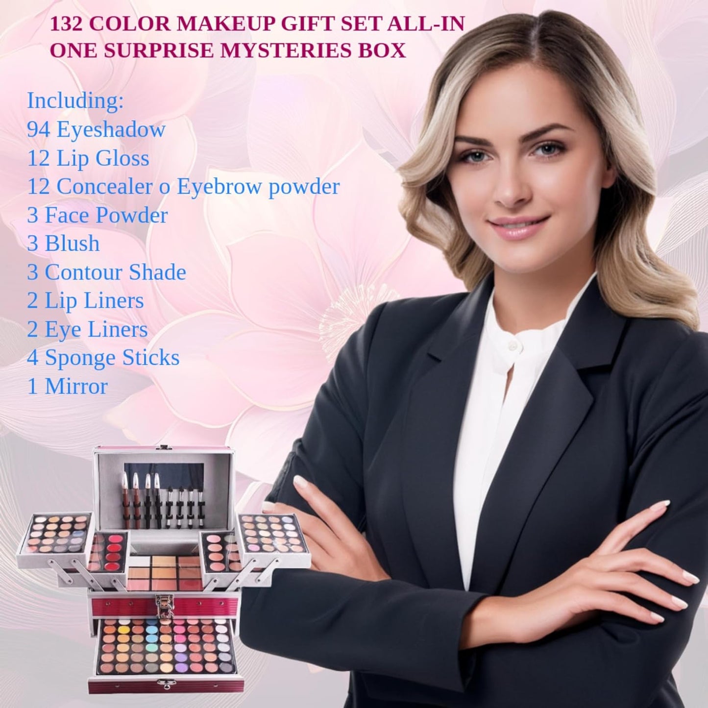 132 Colors All In One Ultimate Color Makeup Kit: Carry All Trunk with Cosmetic Contouring Palette, Concealer, Face Powder, Lip Gloss, Blusher, Contour Shade, Eye Liner, and Eyebrow Powder.