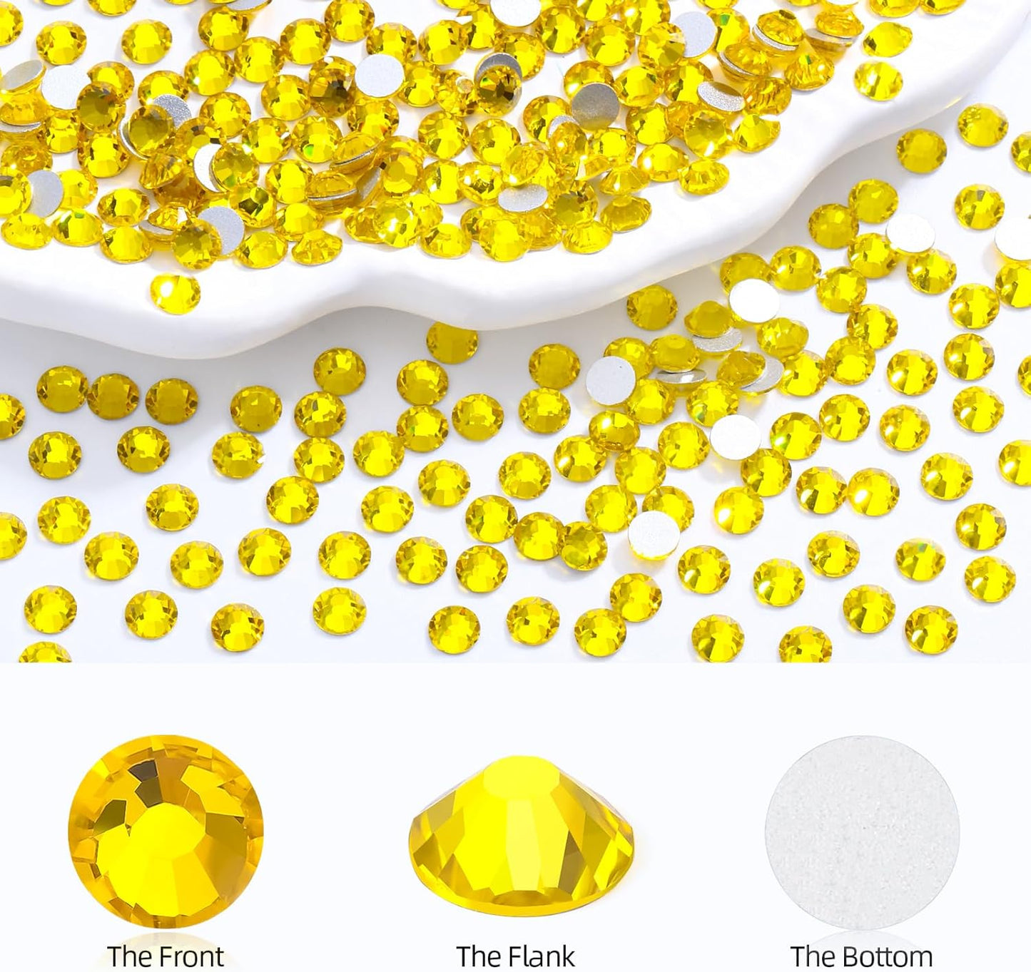 Yellow Flatback Rhinestones, Glass Rhinestones for Nail Art and Craft, Glue Fix, Loose Crystal Gemstones(Yellow, SS8, 2880pcs, 2.3-2.5mm)
