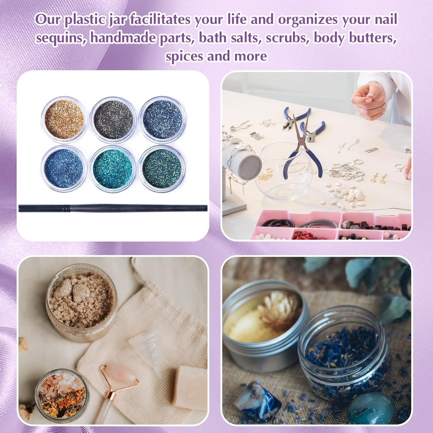 SATINIOR 100 Pcs Plastic Jars with Lids Small Containers Lids Wide Mouth Small Plastic Containers for Lotion Cream Rhinestones Body Butters Travel Storage(4 oz,White)