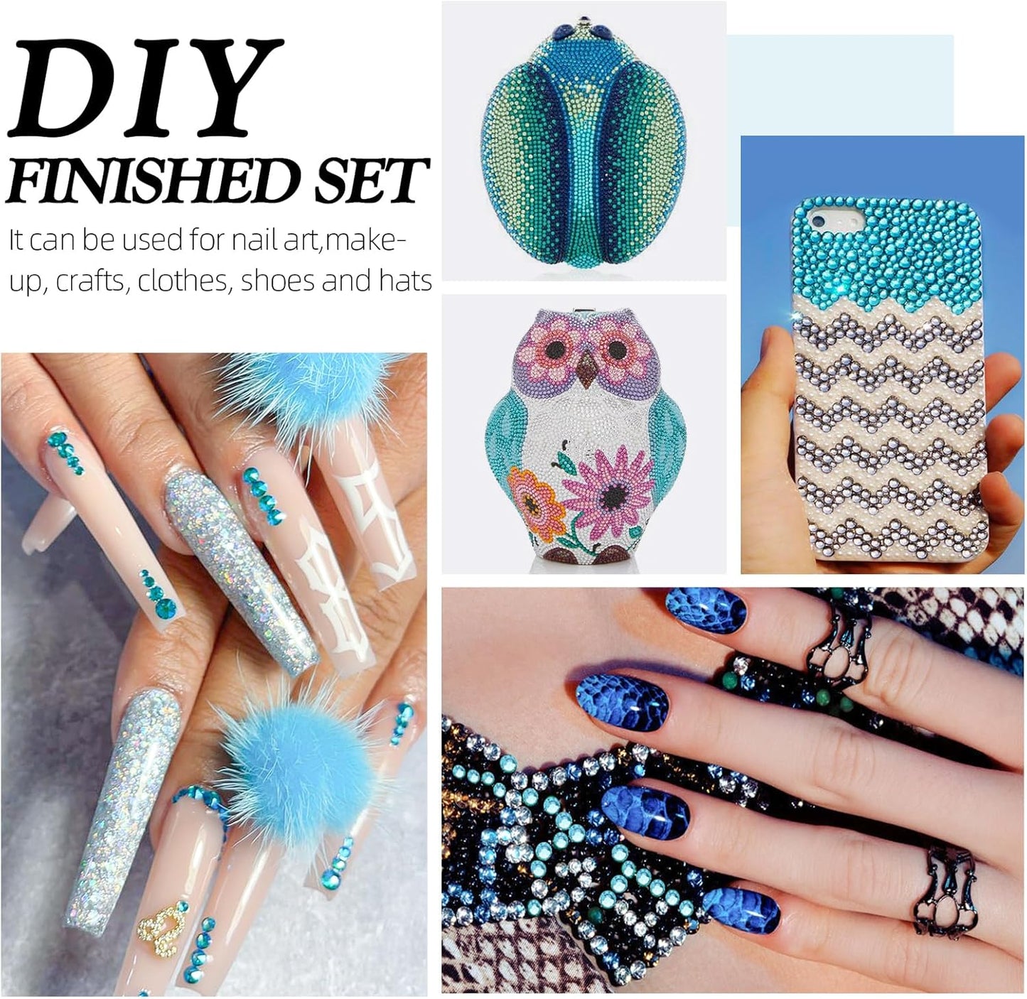 Aquamarine Flatback Rhinestones, Glass Rhinestones for Nail Art and Craft, Glue Fix, Loose Crystal Gemstones(Aquamarine, SS6, 2880pcs, 1.9-2.0mm)